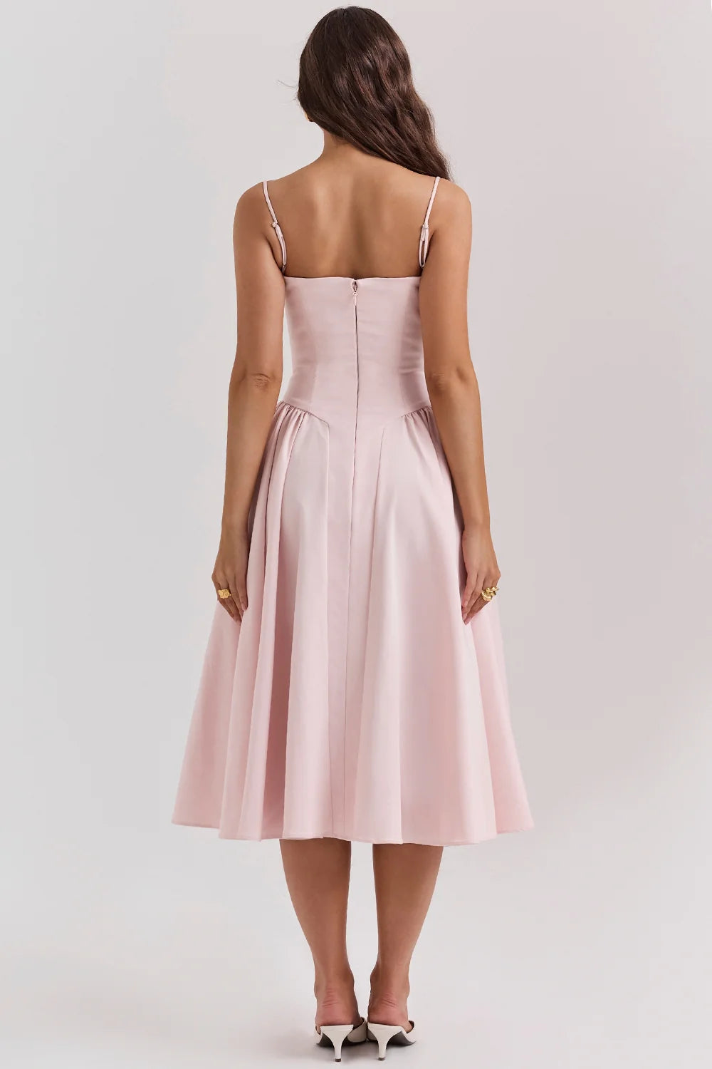 ballerina pink twill corset midi dress
