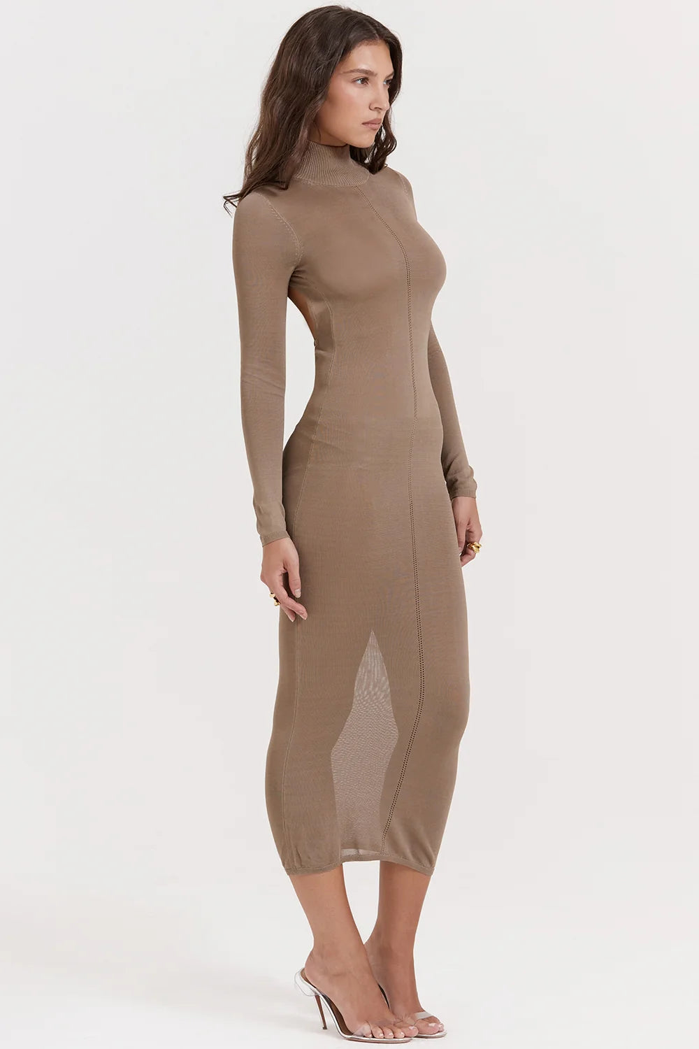 tan knit midi dress