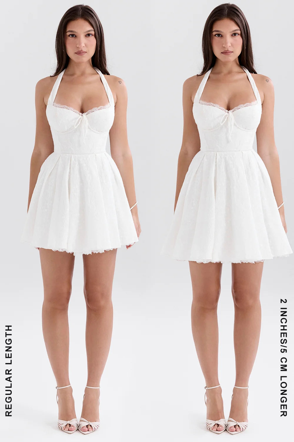 white broderie anglais halter mini dress