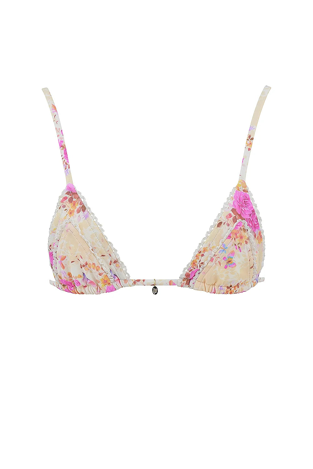 floral print ruffle trim bikini top