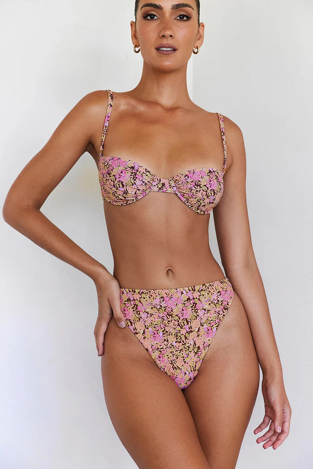 olive floral high waist bikini bottom