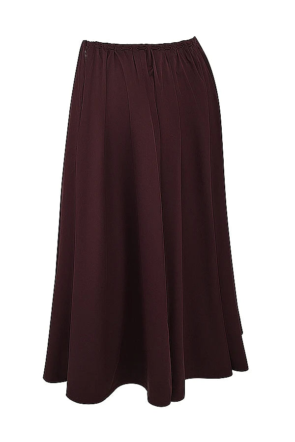 rich brown gathered midi skirt
