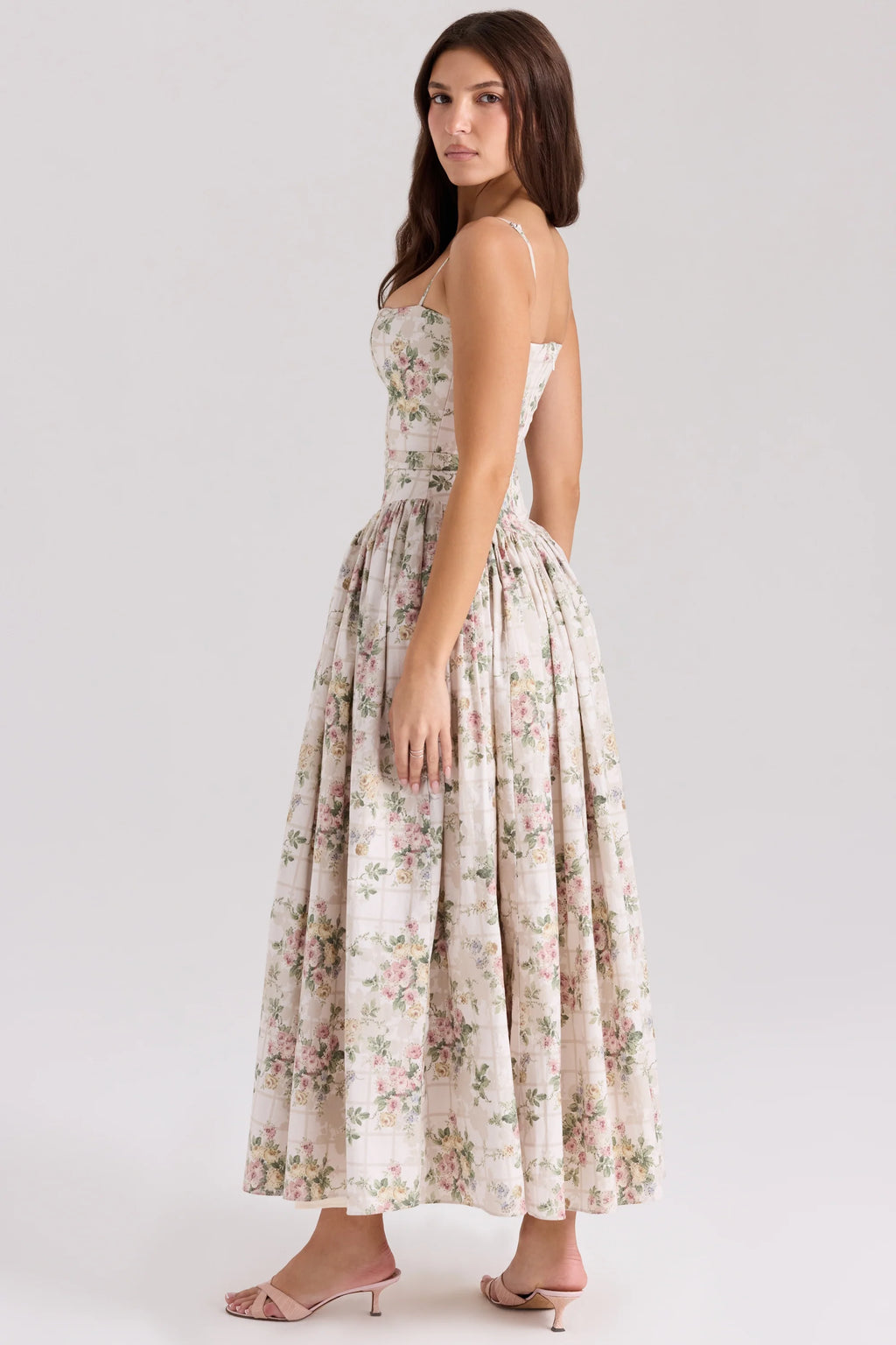 cream floral print cotton midi sundress